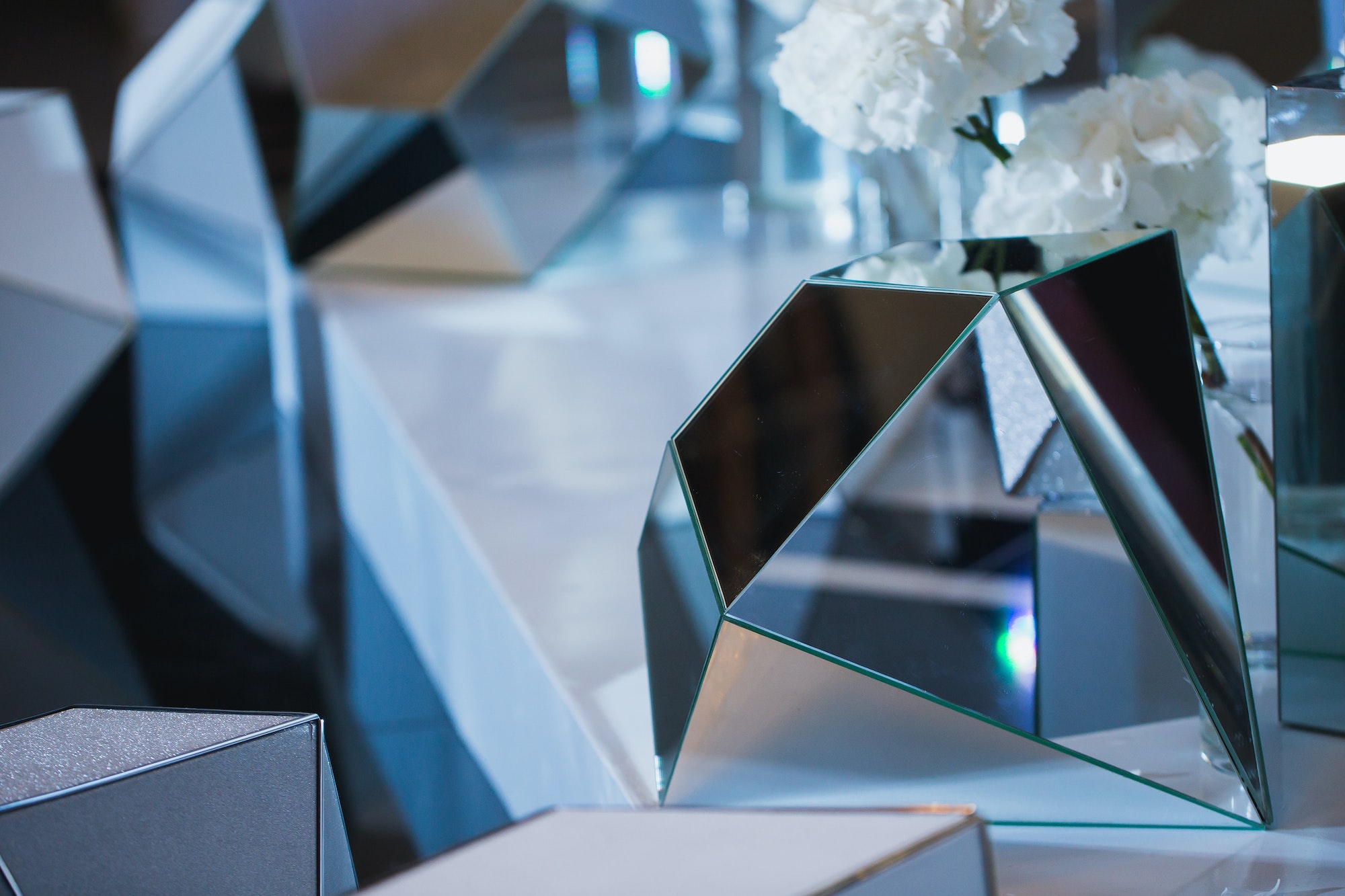 Huge glowing diamonds as the decor at the wedding Banquet